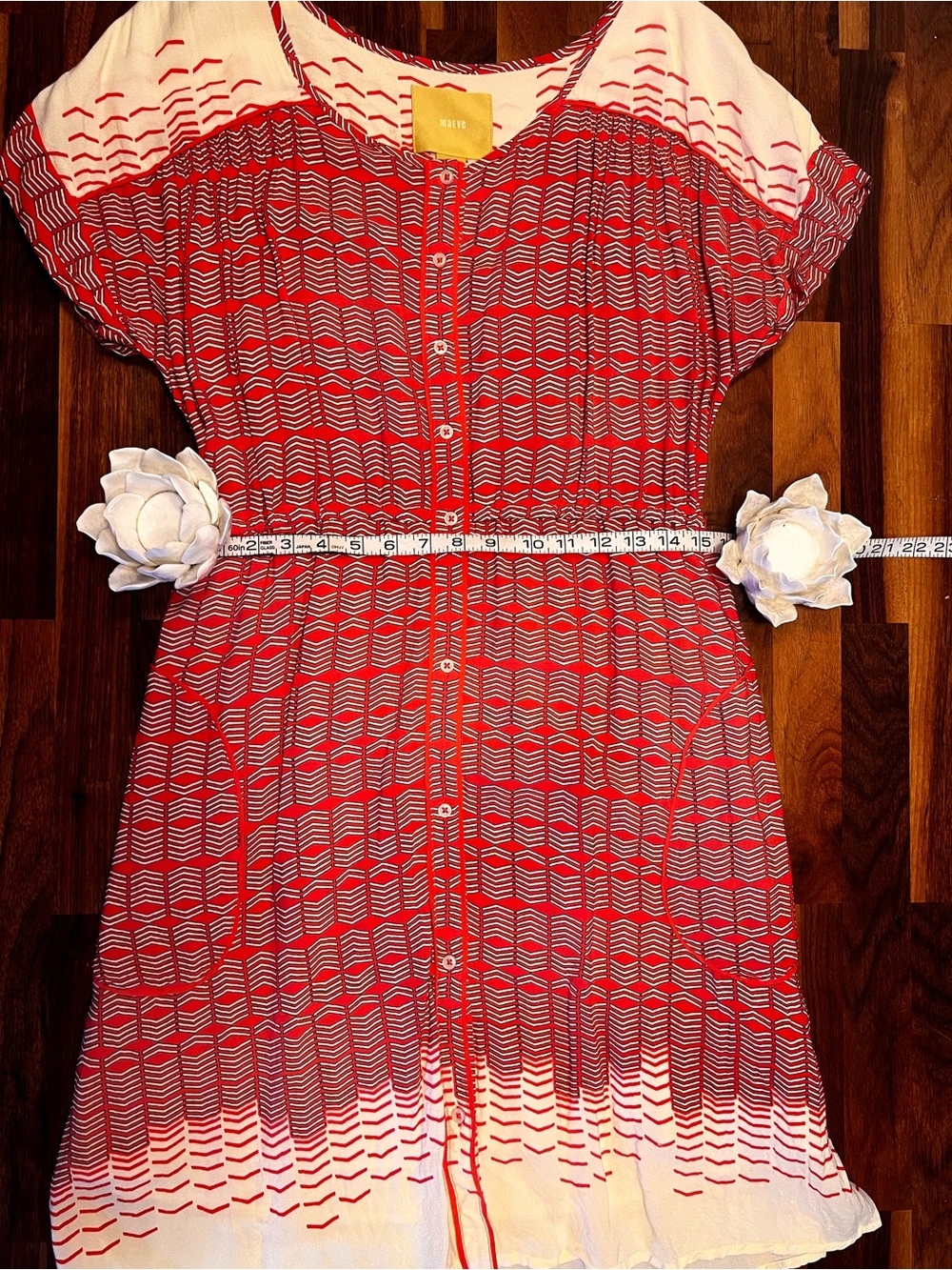 Maeve Red and White Patterned Midi Dress